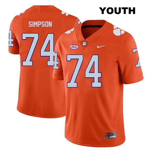 Youth Clemson Tigers #74 John Simpson Stitched Orange Legend Authentic Nike NCAA College Football Jersey APF2846UV